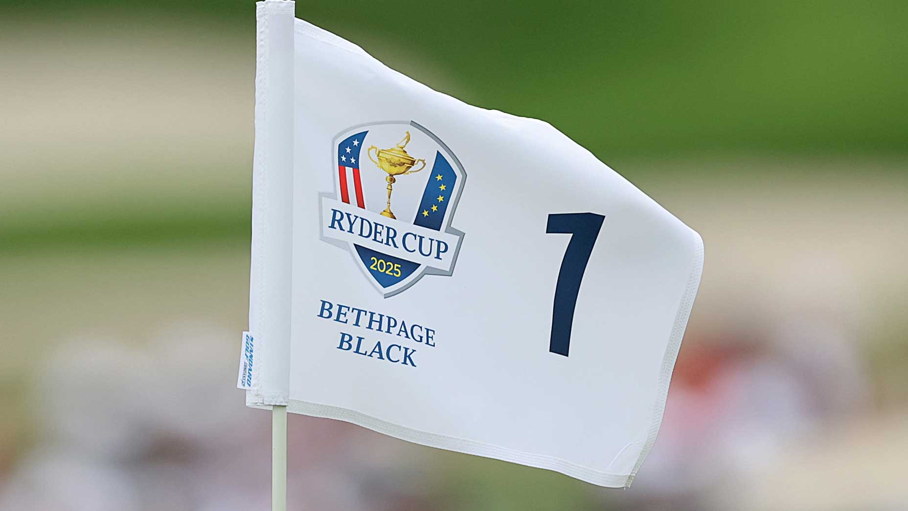 2025 Ryder Cup Friday TV coverage: A Ryder Cup flag pictured at Bethpage's Black's 1st hole.