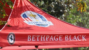 2025 Ryder Cup tent at Bethpage State Park Golf Course during construction.
