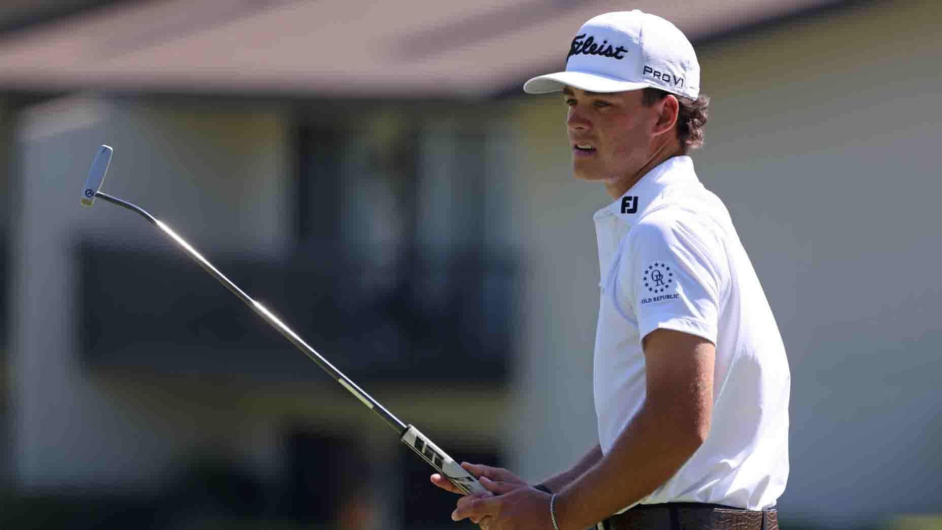 Jackson Koivun reacts to a putt during the Procore Championship