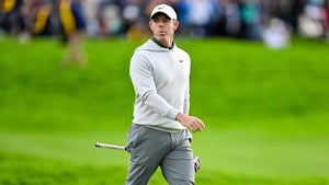 Rory McIlroy reacts to a putt during the Irish Open