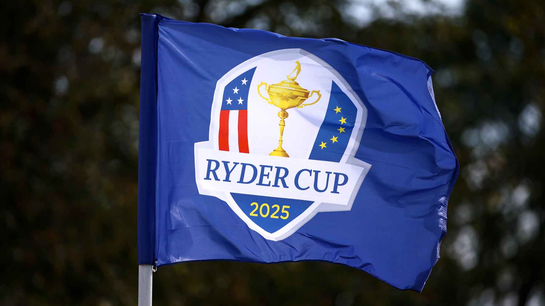 A general view of a Ryder Cup flag before the 2025 Ryder Cup at Black Course at Bethpage State Park Golf Course in Farmingdale, New York, USA.