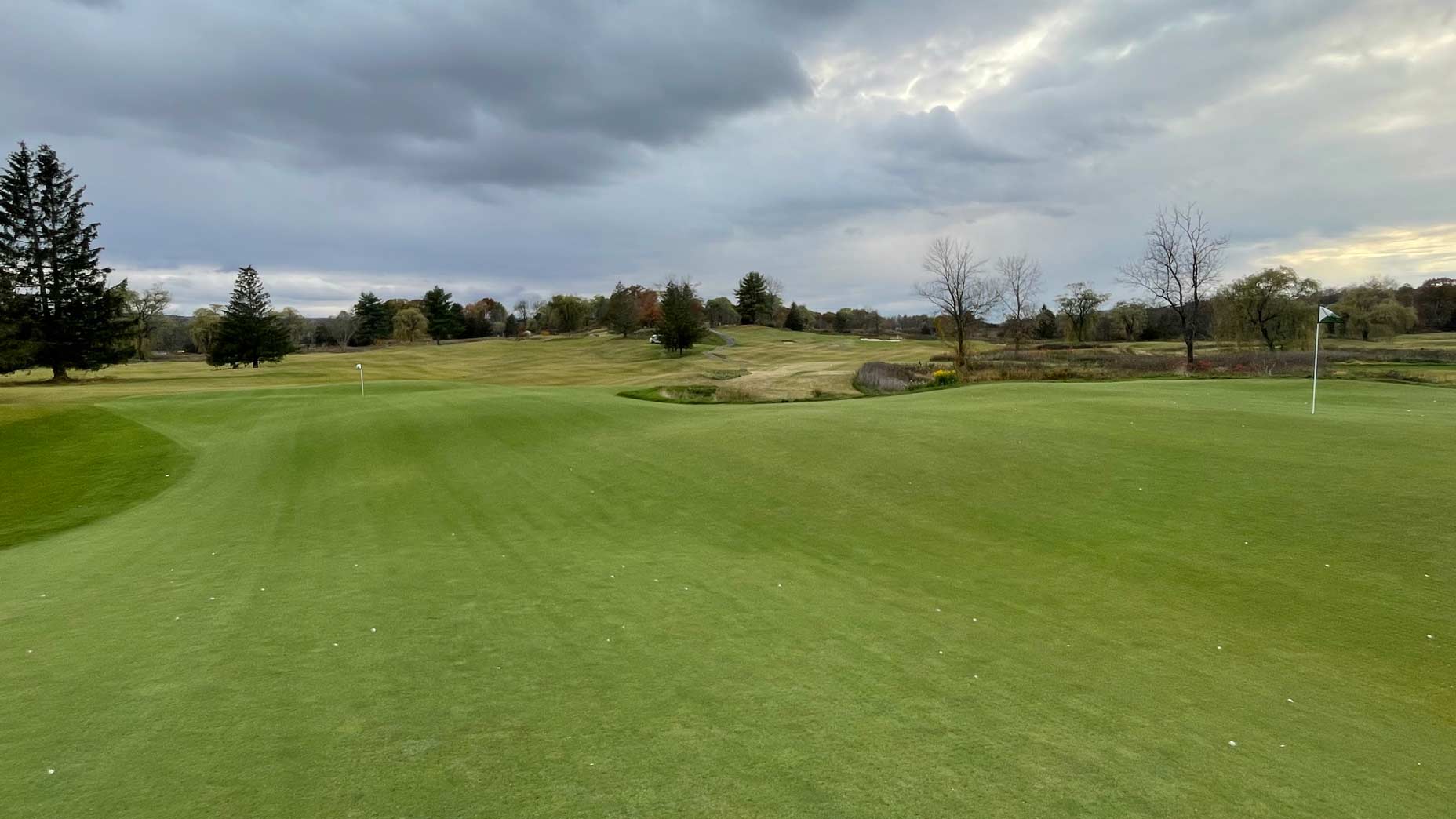 View of the shared green for the 2nd and 9th holes at Inness.
