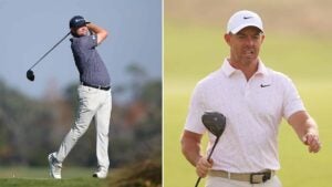 Trey Mullinax and Rory McIlroy with 2026 drivers.