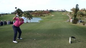 Braden Thornberry of the United States plays his shot from the 18th tee during the third round of the Butterfield Bermuda Championship 2025 at Port Royal Golf Course on November 15, 2025 in Southampton, Bermuda. (Photo by Mike Mulholland/Getty Images)