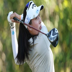 Jeeno Thitikul of Thailand plays her shot from the 14th tee during the final round of the CME Group Tour Championship 2025 at Tiburon Golf Club on November 23, 2025 in Naples, Florida