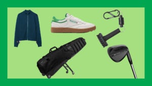 five golf products on green background