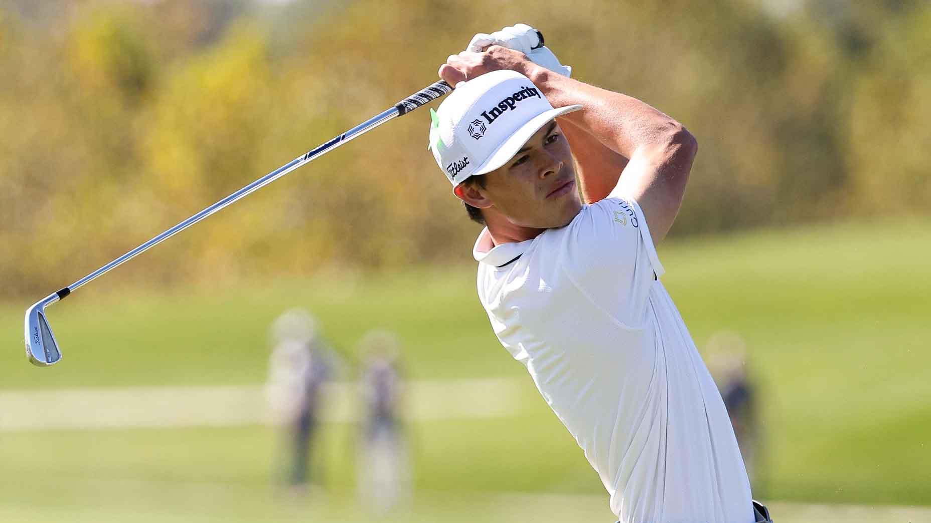 Johnny Keefer hits a tee shot during the 2025 Korn Ferry Tour Championship