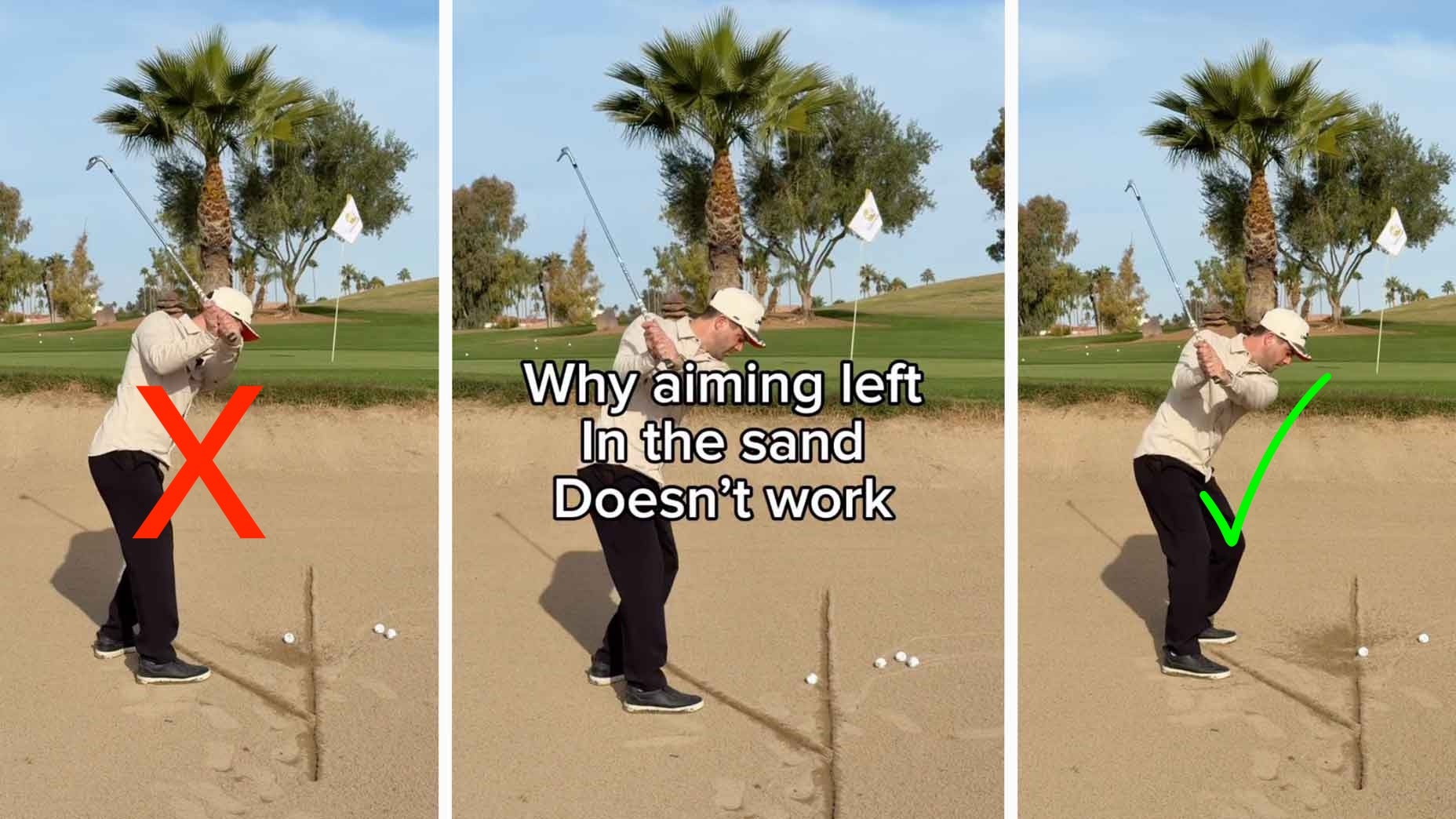 Why you need to stop aiming left on greenside bunker shots Why you need to stop aiming left on greenside bunker shots