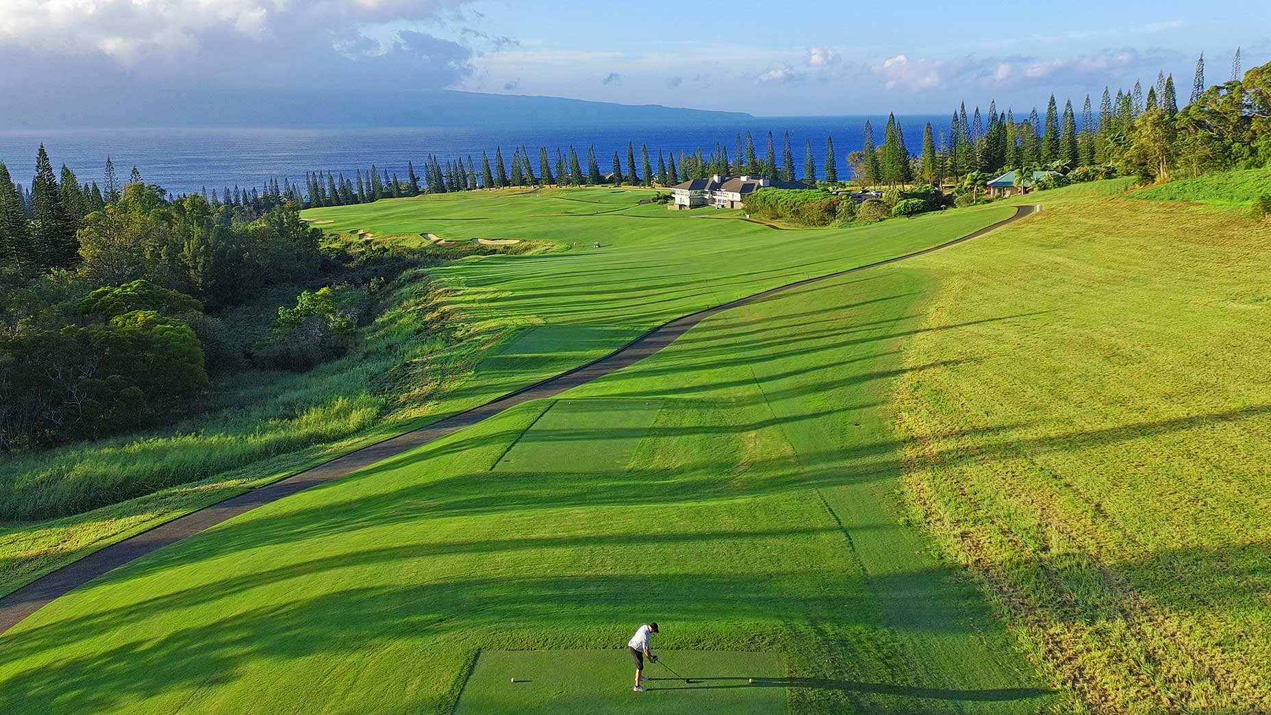 The 18th hole of the Plantation Course at Kapalua Resort.