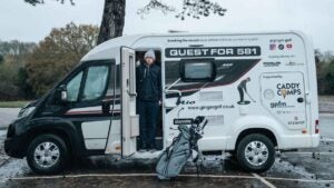 josh simpson and the van he used to break world record for most rounds played