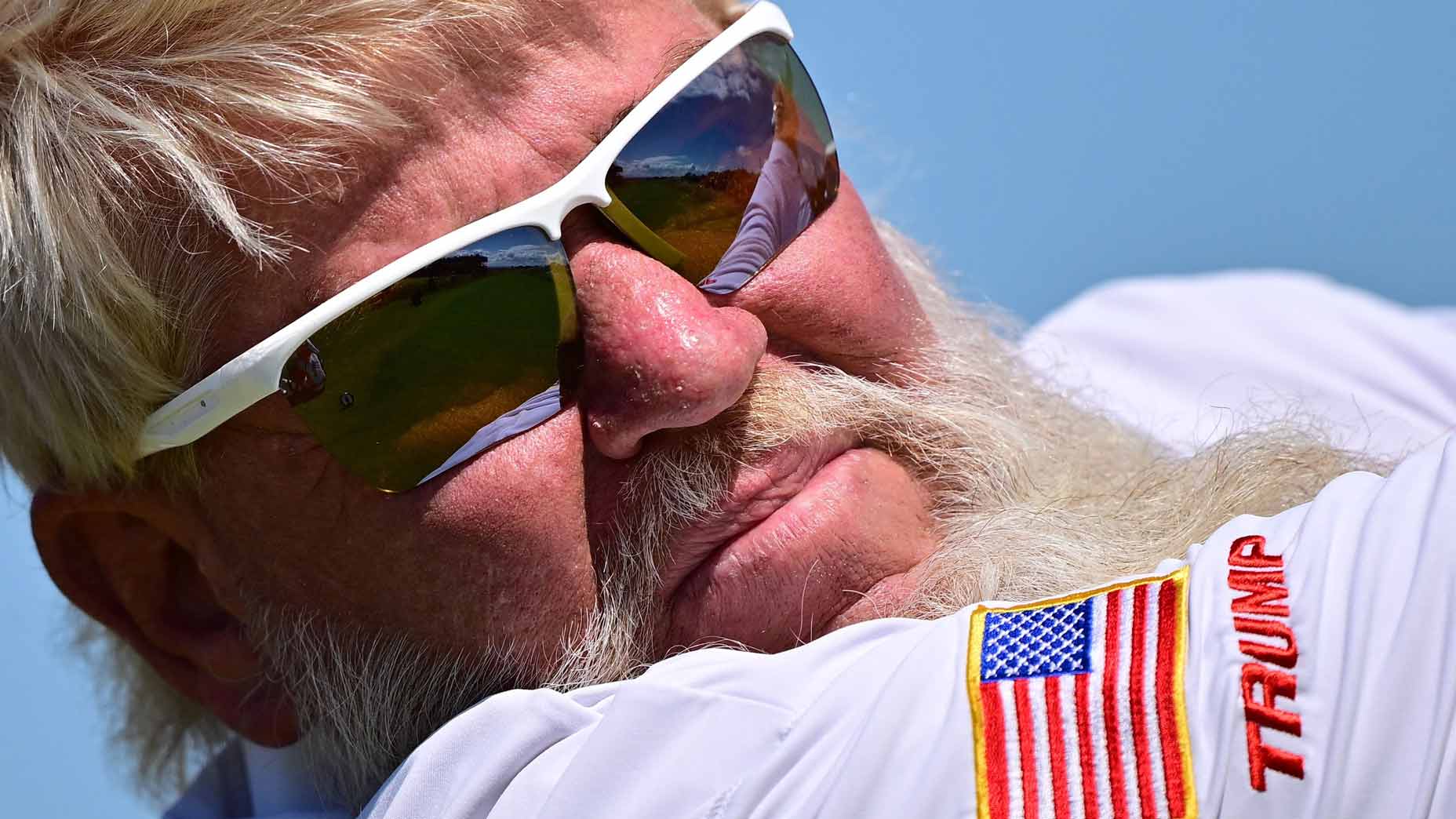 John Dalyt with American flag shirt at 2023 Open Championship.
