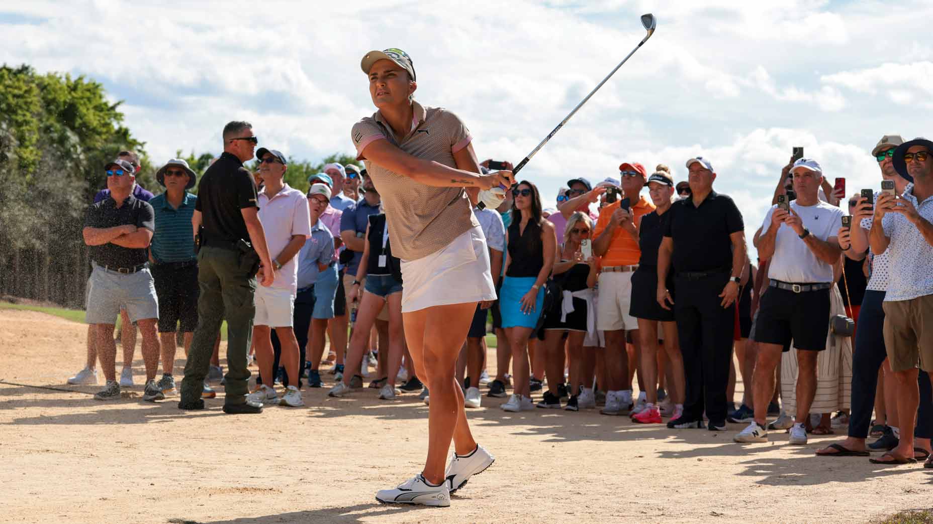 LPGA pro Lexi Thompson hits an approach shot on the third hole during the second round of the 2025 Grant Thornton Invitational.