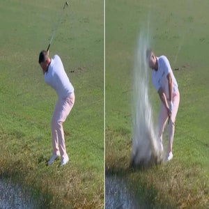 Wyndham Clark uses new rule to hit out of water at 2025 Hero World Challenge.