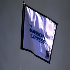 2026 American Express flag on the 18th green Sunday at PGA West.