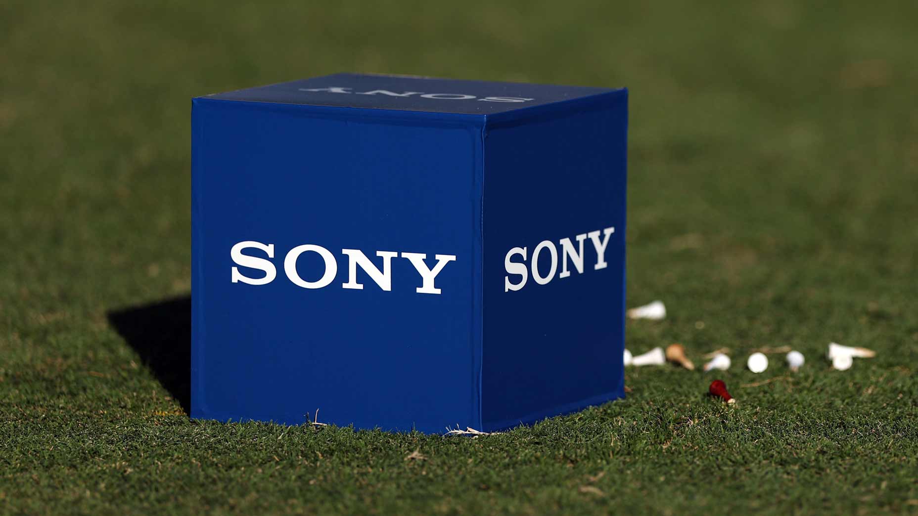 Sony Open tee marker seen on course during PGA Tour tournament.