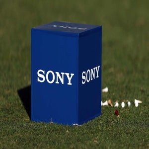 Sony Open tee marker seen on course during PGA Tour tournament.