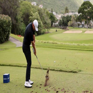 Chris Gotterup of the United States plays his shot from the seventh tee during the final round of the Sony Open in Hawaii 2026 at Waialae Country Club on January 18, 2026 in Honolulu, Hawaii.