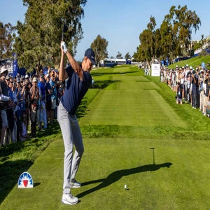 Justin Rose hits a drive from the 18th tee during the second round of the Farmers Insurance Open, Friday, January 30, 2026, in La Jolla, California. (Photo by Tony Ding/Icon Sportswire via Getty Images)