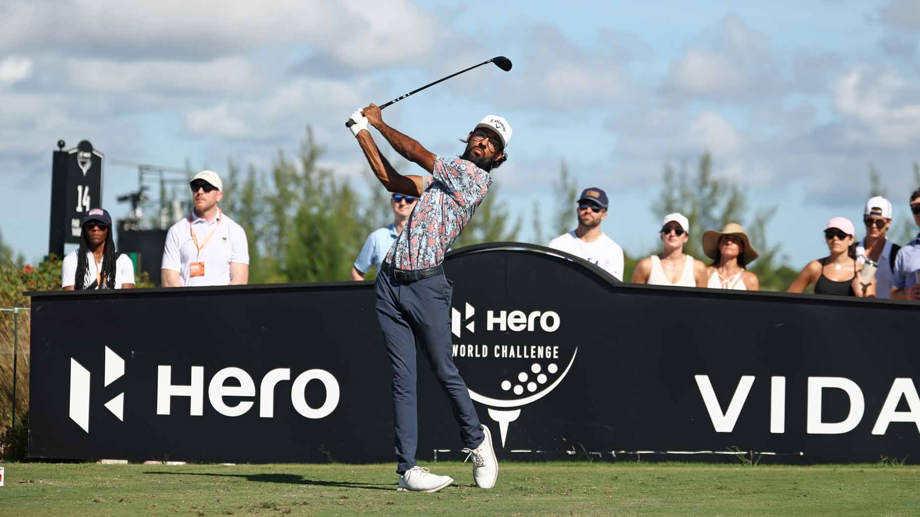 PGA Tour pro Akshay Bhatia plays a shot during the 2025 Hero World Challenge 2025 at Albany Golf Course.