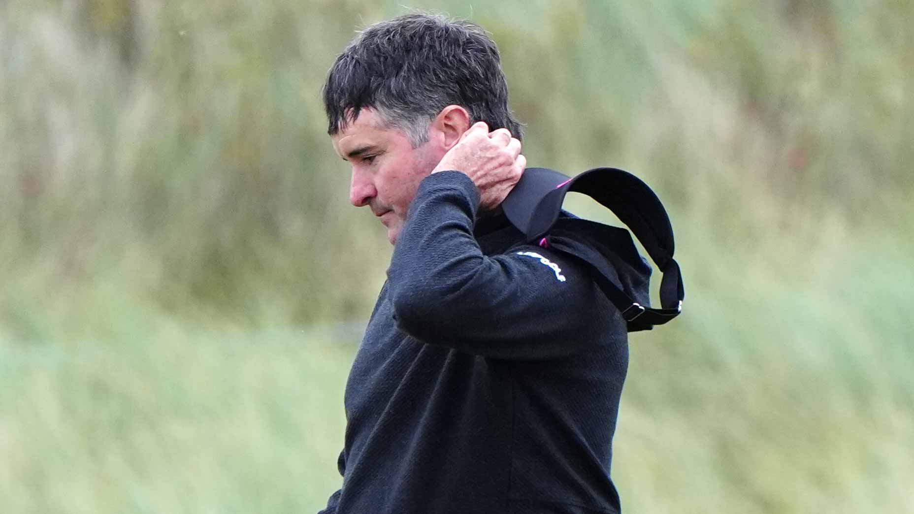 LIV Golf pro Bubba Watson reacts to shot during 2025 LIV Golf Team Championship Michigan.