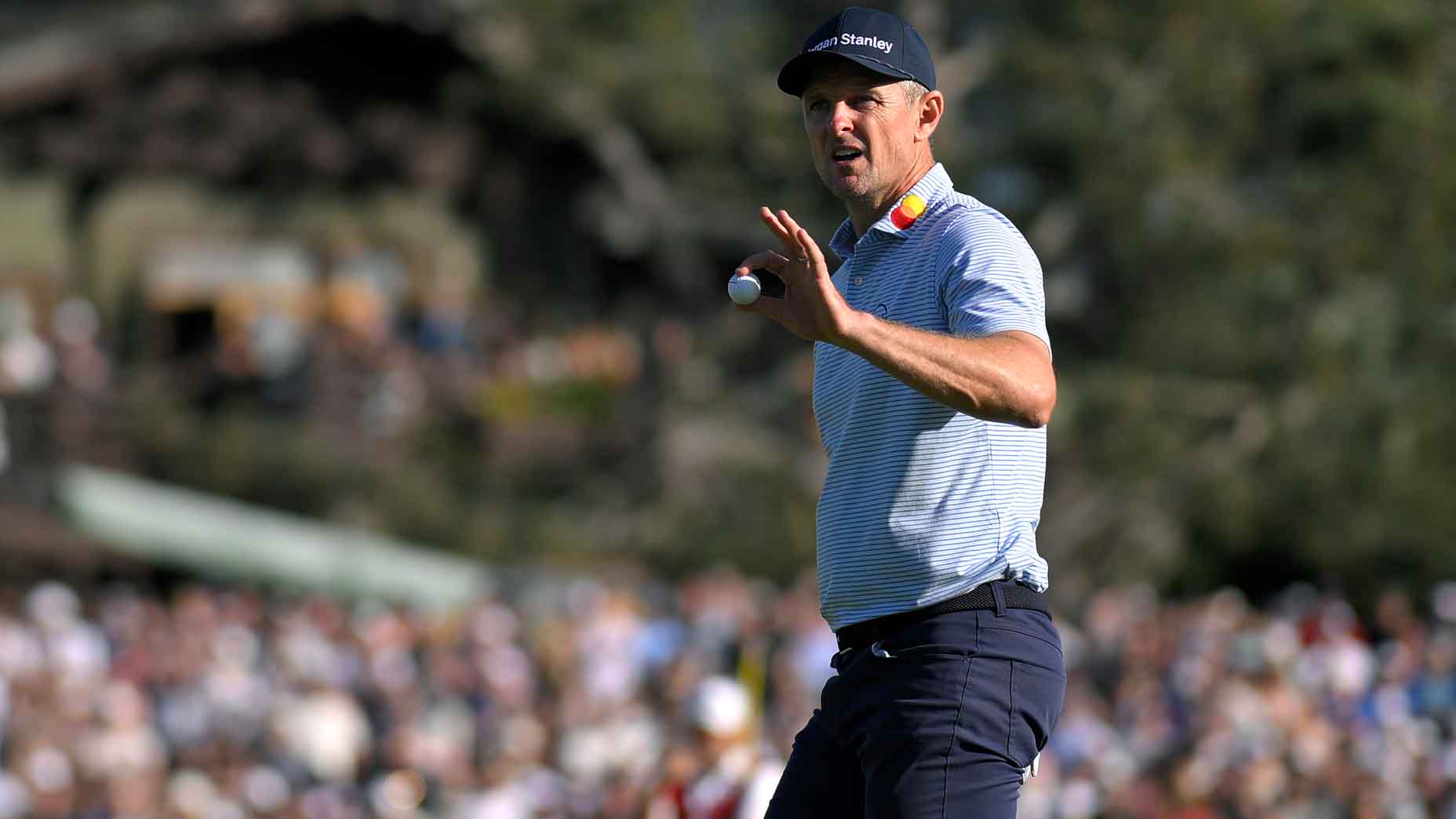 Justin Rose acknowledges the crowd at the Farmers Insurance Open
