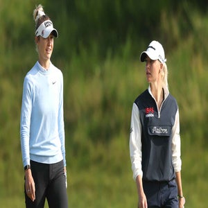 Nelly Korda and Charley Hull walk during the ISPS HANDA Women's Scottish Open