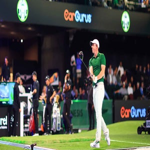 Rory McIlroy hits a shot at the SoFi Center
