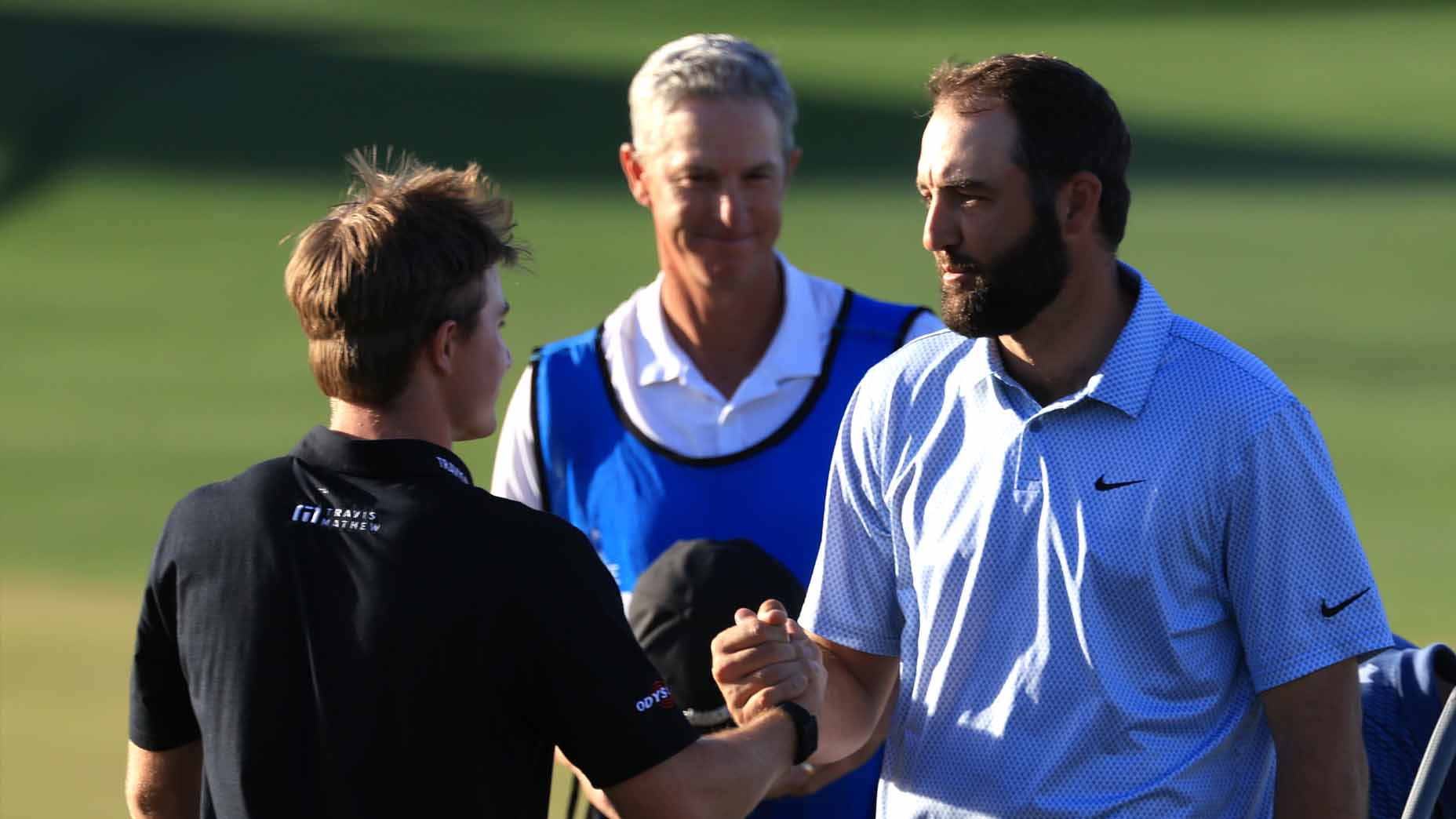 Blades Brown and Scottie Scheffler shake hands at the American Express