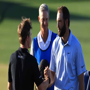 Blades Brown and Scottie Scheffler shake hands at the American Express