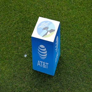 A 2026 AT&T Pebble Beach Pro-Am tee marker pictured at Pebble Beach Golf Links.