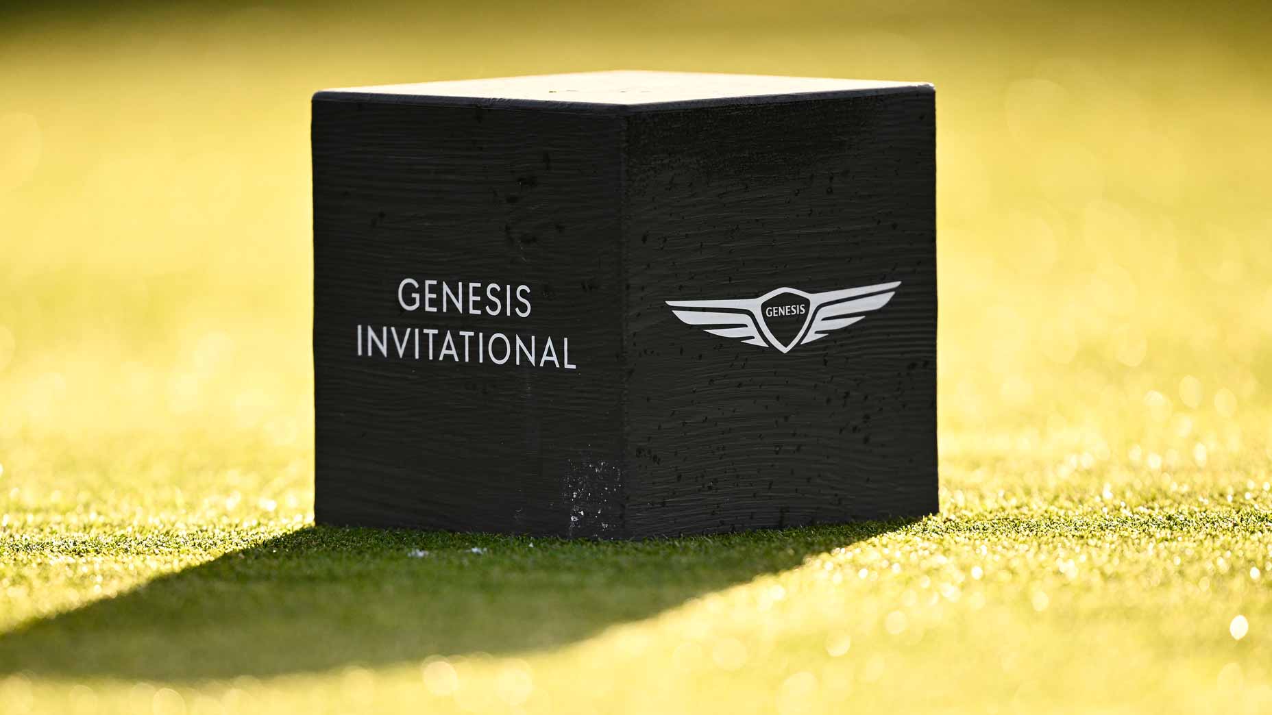 2026 Genesis Invitational tee marker seen at last year's PGA Tour event.