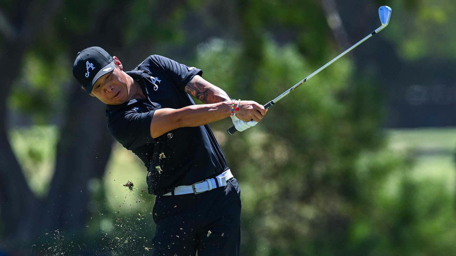 Anthony Kim of the Aces hits an iron during day four of LIV Adelaide at The Grange Golf Club on February 15, 2026 in Adelaide, Australia.