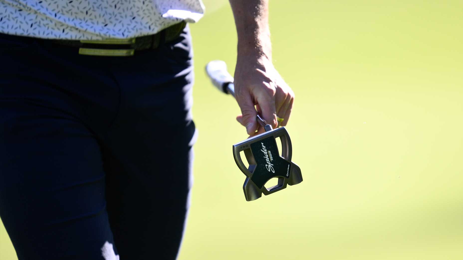 The putter of Jacob Bridgeman of the United States on the 17th green during the third round of The Genesis Invitational 2026 at Riviera Country Club on February 21, 2026 in Pacific Palisades, California.