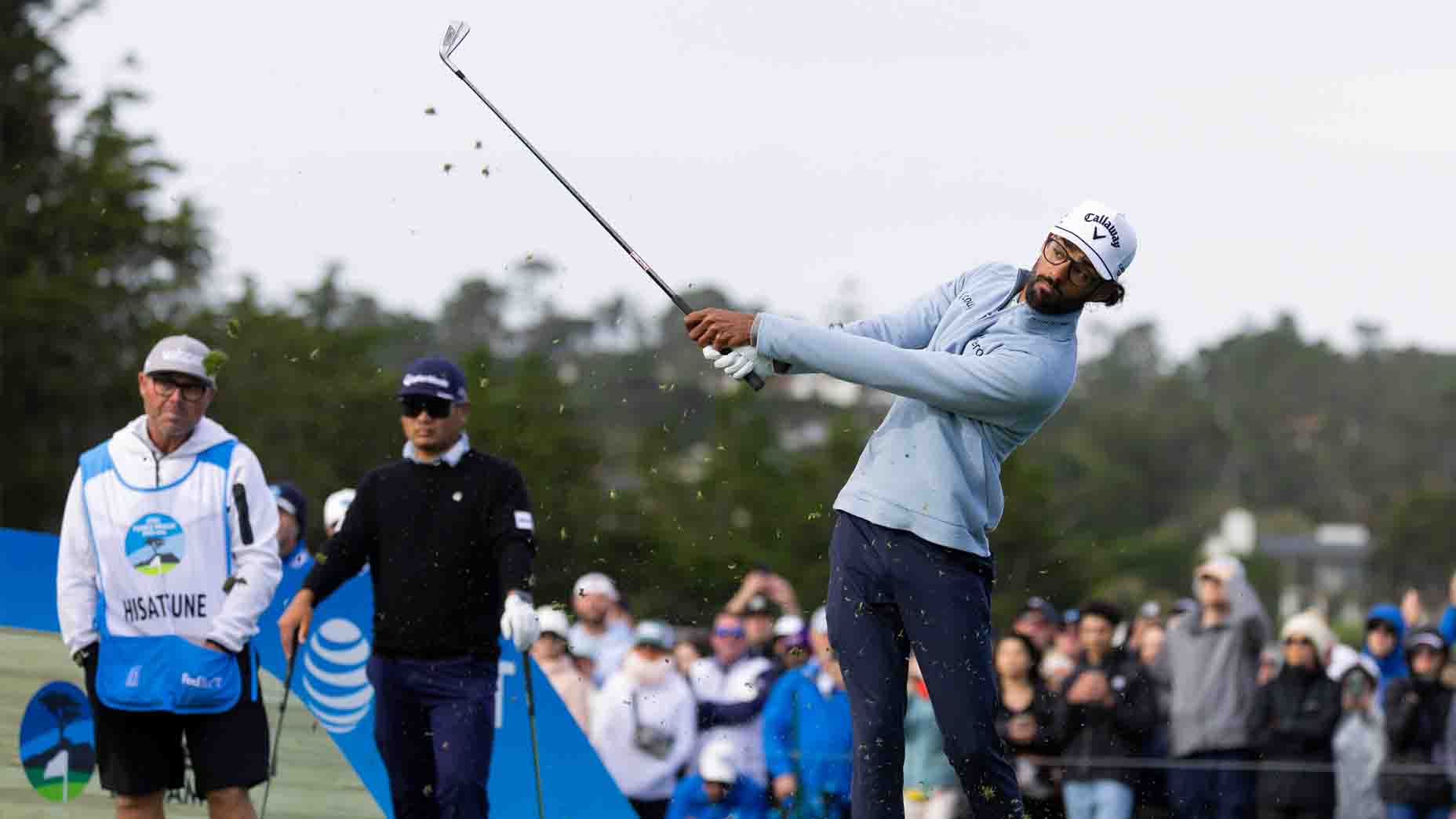 Akshay Bhatia hits a shot at the AT&T Pebble Beach Pro-Am