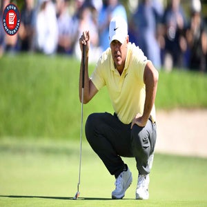 Brooks Koepka surveys a putt at the Farmers Insurance Open