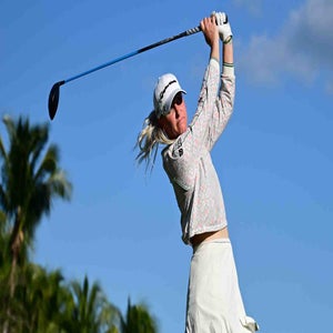 Charley Hull hits a tee shot at the CME Group Tour Championship