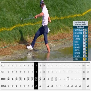 PGA Tour pro David Ford pictured in Round 1 of the 2026 Cognizant Classic at PGA National along with his scorecard.