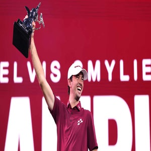 Elvis Smylie celebrates his LIV Golf Riyadh victory which improved his world ranking.