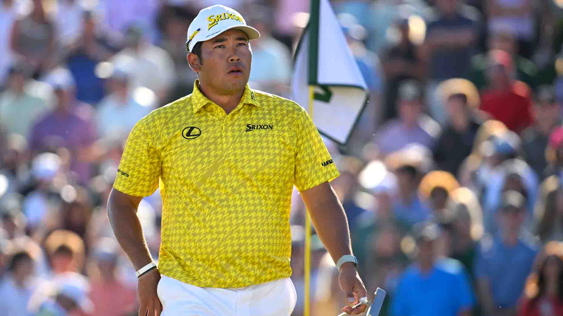 Hideki Matsuyama reacts after a shot on the 18th hole at TPC Scottsdale