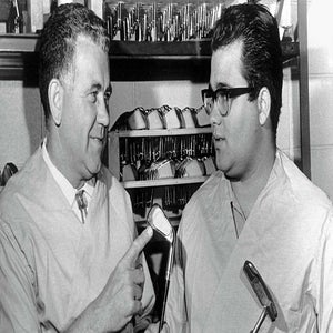 Karsten Solheim and a young John A., master clubmaker and extremely apt pupil.an original Scottsdale Anser, circa 1966; and a pumped Tiger, Anser 2 in hand, at the 1998 Open Championship at Royal Birkdale.