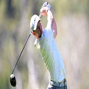 Rory McIlroy tees off at the Genesis Invitational