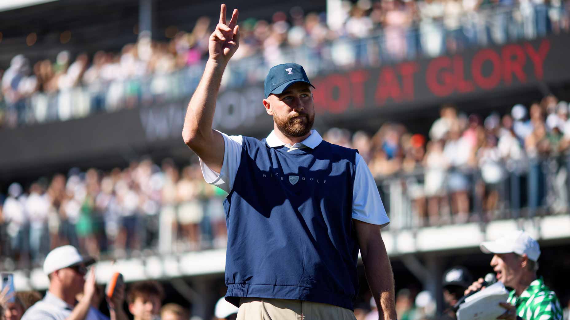 2026 AT&T Pebble Beach Pro-Am celebrity handicaps: Travis Kelce acknowledges crowd at the WM Phoenix Open.