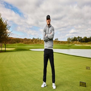 mike trout folds arms at trout national during golf magazine photoshoot