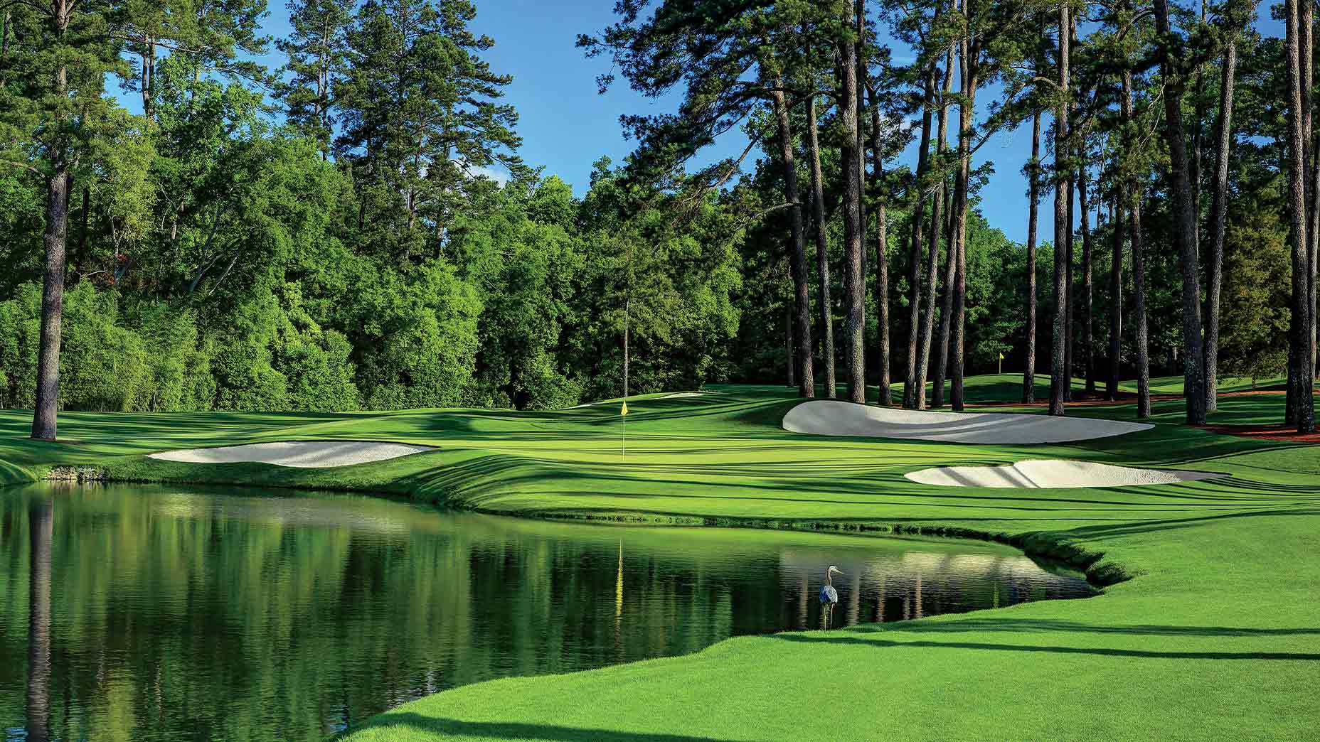 Augusta National’s par-3 16th hole, surprisingly serene without the surround sound and vision of the patrons.