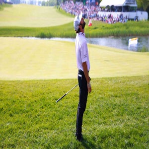 Cameron Young reacts to shot