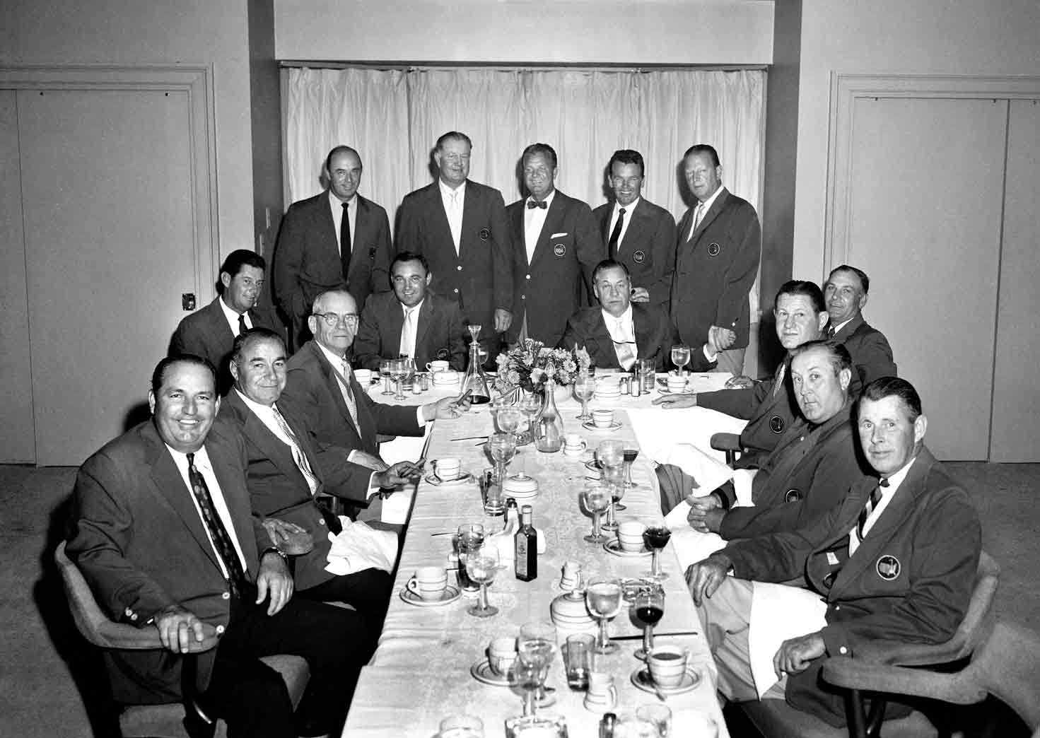 The Champions Dinner in 1957, where defending champ Jackie Burke Jr. (foreground) was feted.