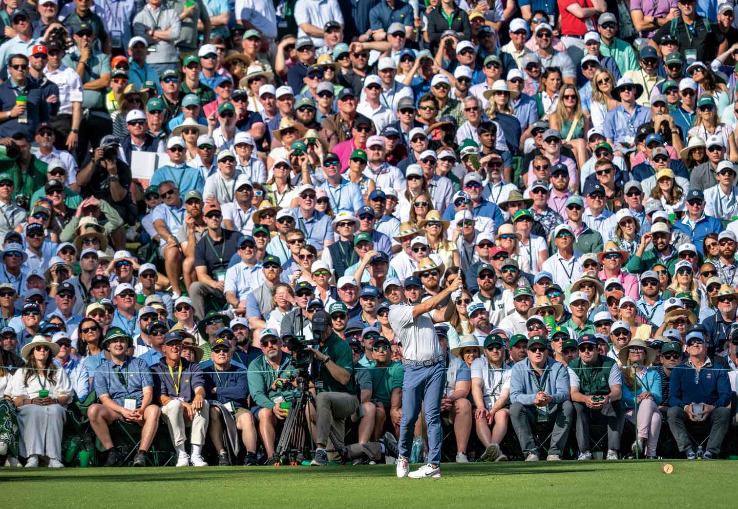 Rory McIlroy hits a shot on No. 12 during Round 3 of the 2025 Masters.