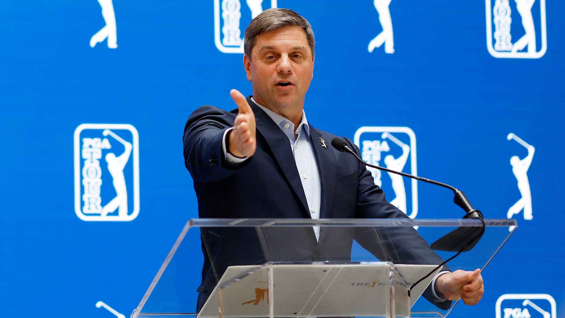 Brian Rolapp addresses the media