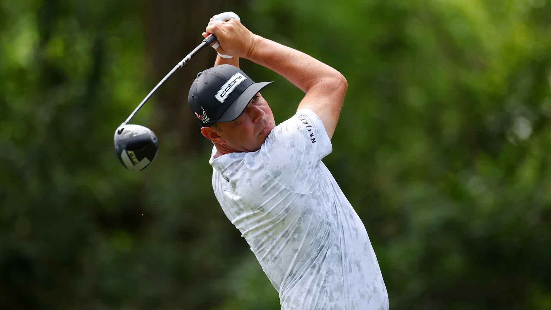 Gary Woodland hits a tee shot during the Texas Children's Houston Open