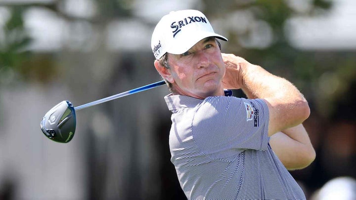 Lucas Glover of The United States plays his tee shot on the first hole during the first round of the Arnold Palmer Invitational presented by Mastercard 2026
